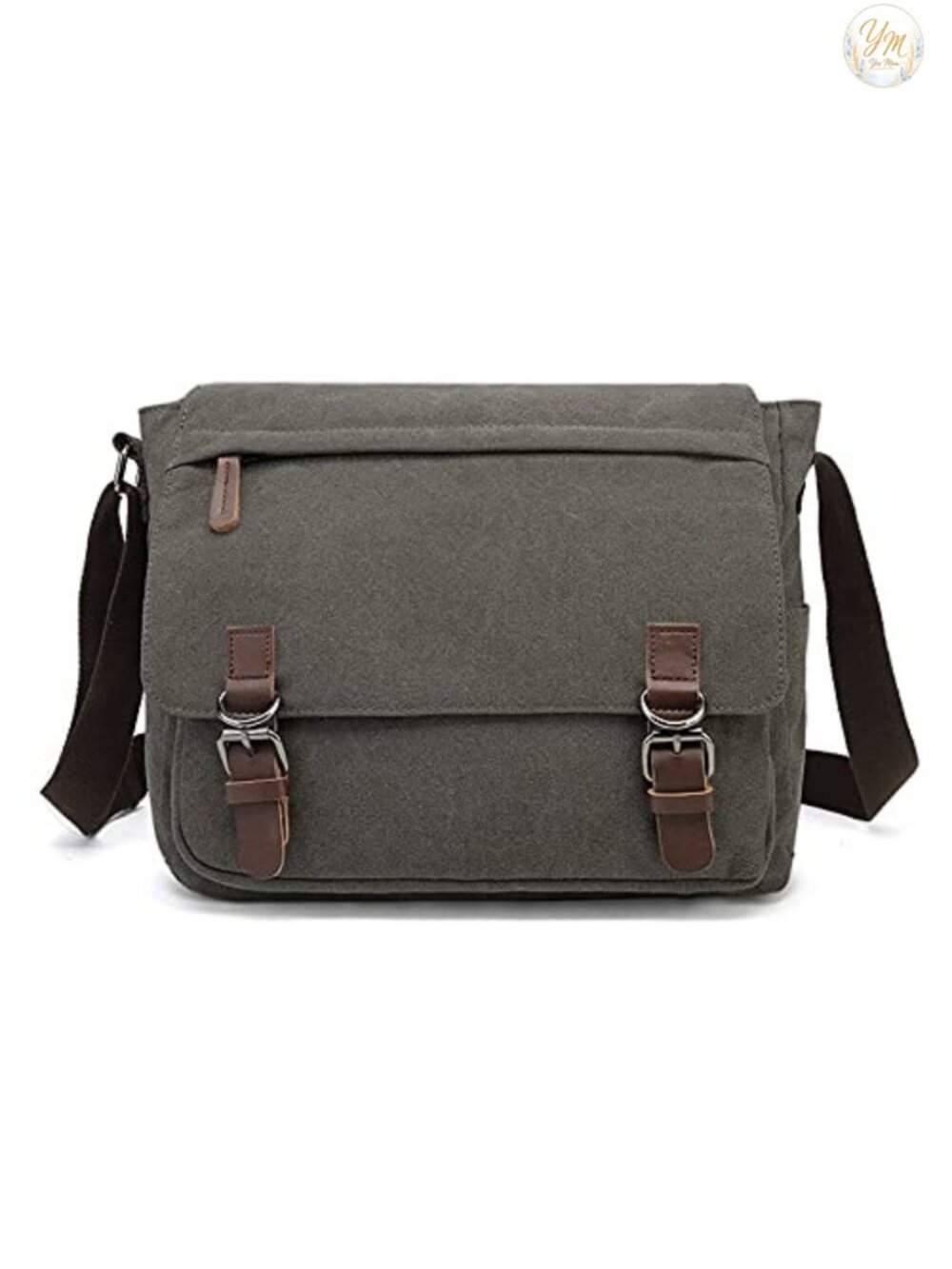 Washed Canvas PU Leather Messenger Bag Large Crossbody Fits 15.6 Laptop
